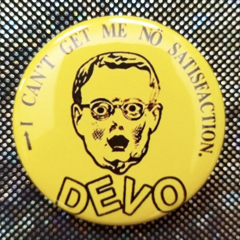 2.25 inch devo can't get me no button badge pin